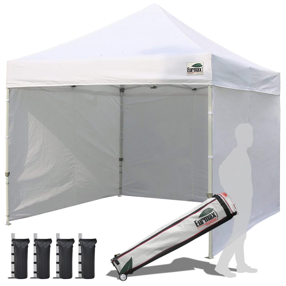Eurmax USA 10x10 Pop-up Canopy Tent Commercial Instant Canopies with 4 Removable Zipper End Side Walls and Roller Bag, Bonus 4
