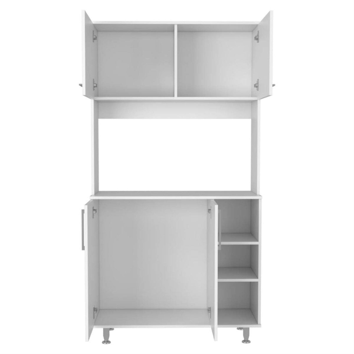 Malta Kitchen Pantry Double Door Cabinet, 4 Legs, 3 Shelves, White