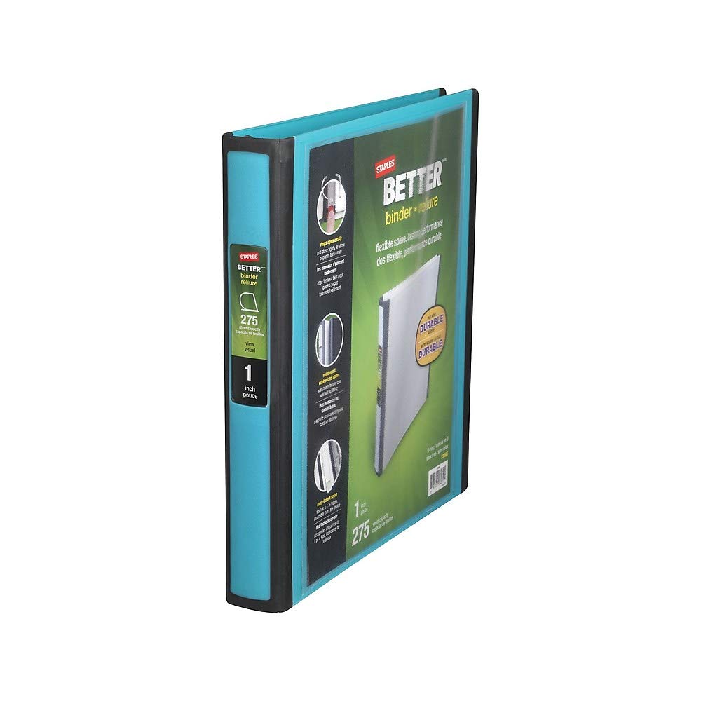 Staples Better 1-Inch D 3-Ring View Binder - Holds Up To 275 Sheets, Heavy Duty Binder With A Wide Design, 1 Interior Pocket, Pe