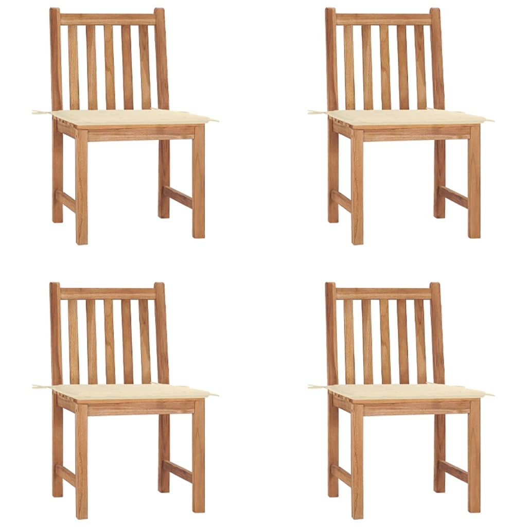 Vidaxl Sturdy Patio Chairs – Set Of 4 - Solid Teak Wood With Cream Cushions - Indoor/Outdoor Furniture – Weather Resistant - 19.7&quot;X20.9&quot;X35.4&quot; Dimensions