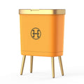 Bedroom Trash Can with Lid,Slim Bathroom Cans Lids, Dog Proof Press Top Lid,Modern Gold Plastic Waste Basket for Living Room, Of