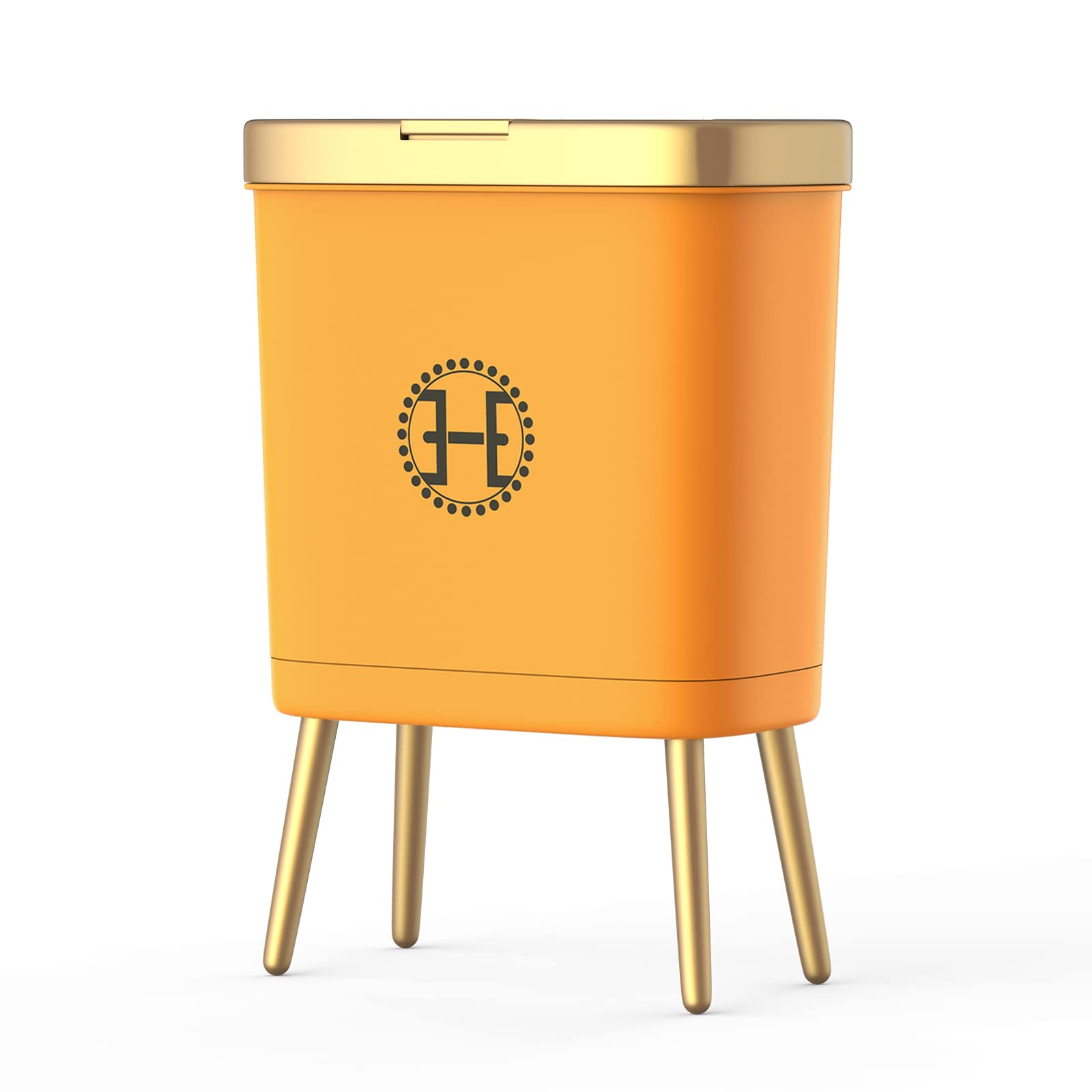 Bedroom Trash Can with Lid,Slim Bathroom Cans Lids, Dog Proof Press Top Lid,Modern Gold Plastic Waste Basket for Living Room, Of