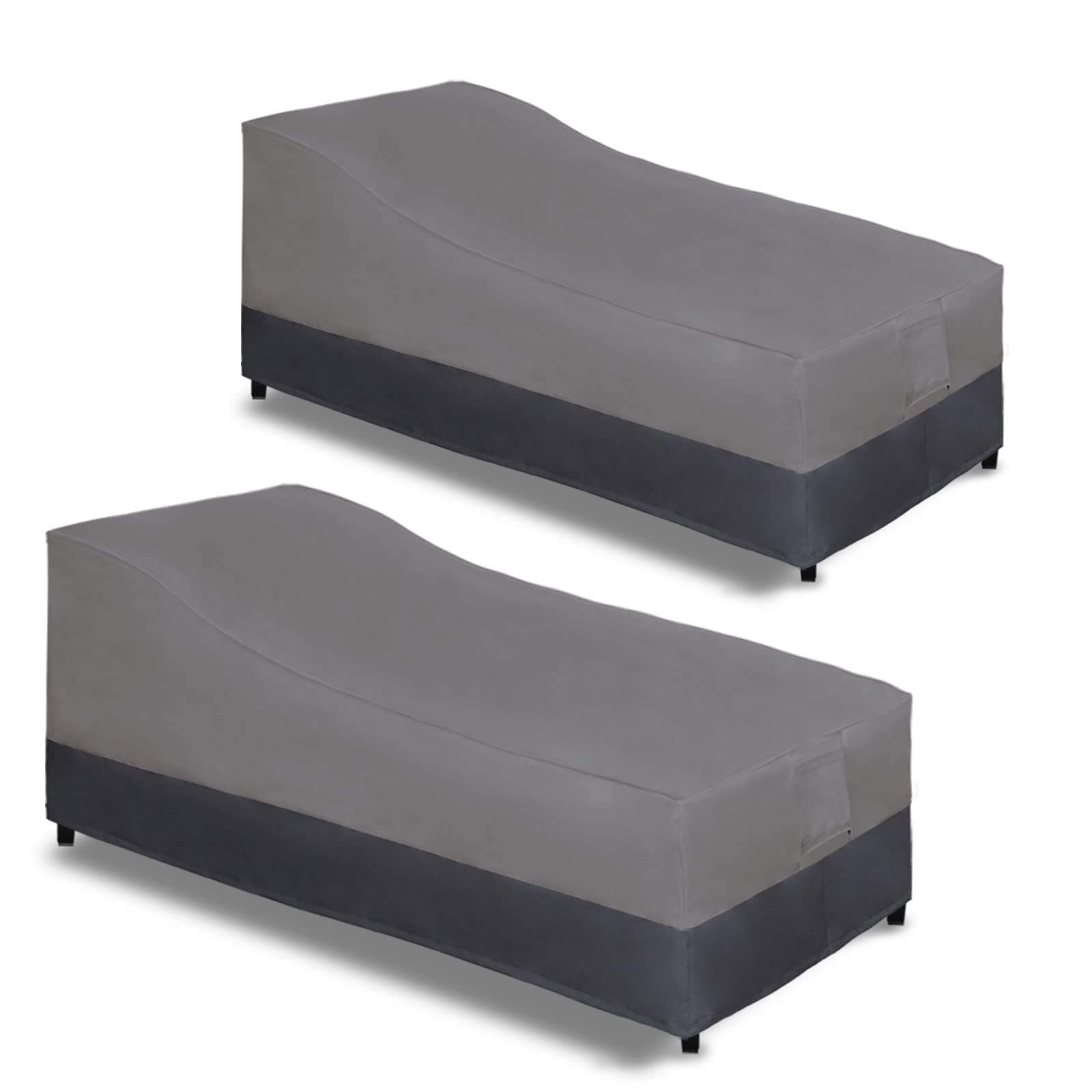 Easy-Going Waterproof Outdoor Chaise Lounge Cover, Heavy Duty Patio Lounge Chair Cover, Windproof Outdoor Furniture Cover With Air Vent 2 Pack-84Wx34Dx32H Inch, Gray/Dark Gray