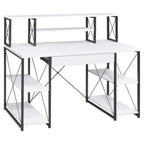 Acme Amiel Wooden 1-Drawer Writing Desk with Small Hutch in White and Black