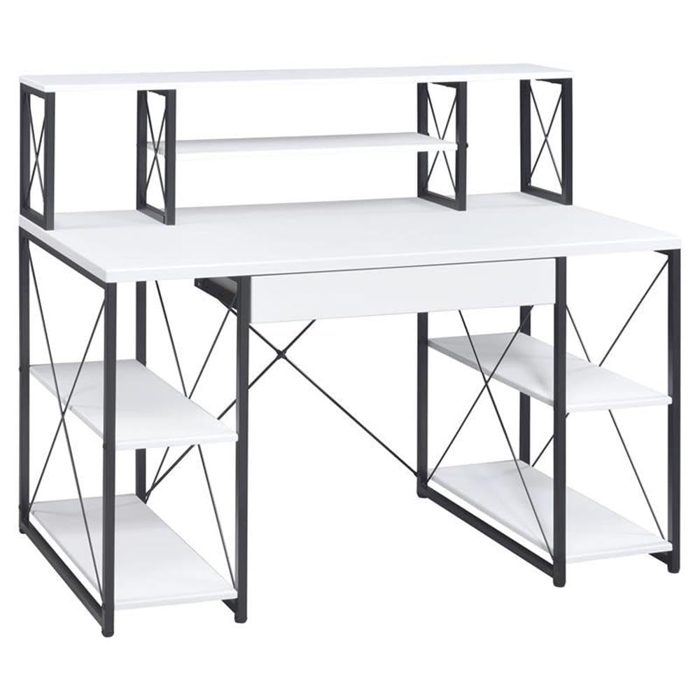 Acme Amiel Wooden 1-Drawer Writing Desk with Small Hutch in White and Black