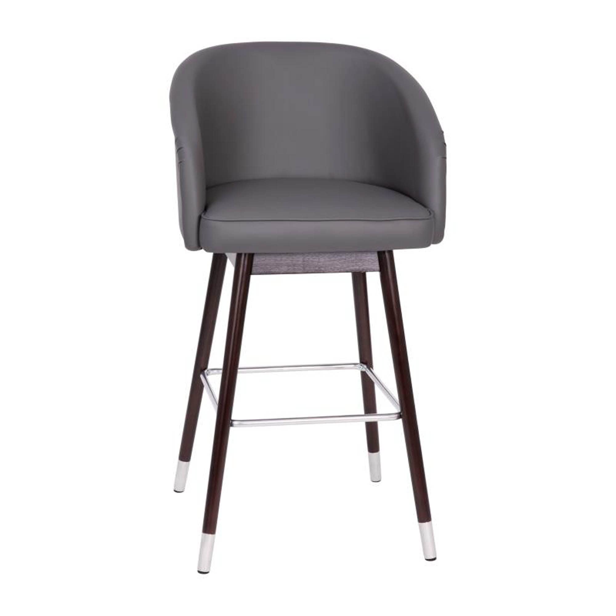 Flash Furniture Margo Commercial Grade Mid-Back Barstool - Gray Leathersoft Upholstery - Walnut Finish Beechwood Legs With Brushed Silver Accents - 30' Bar Stool