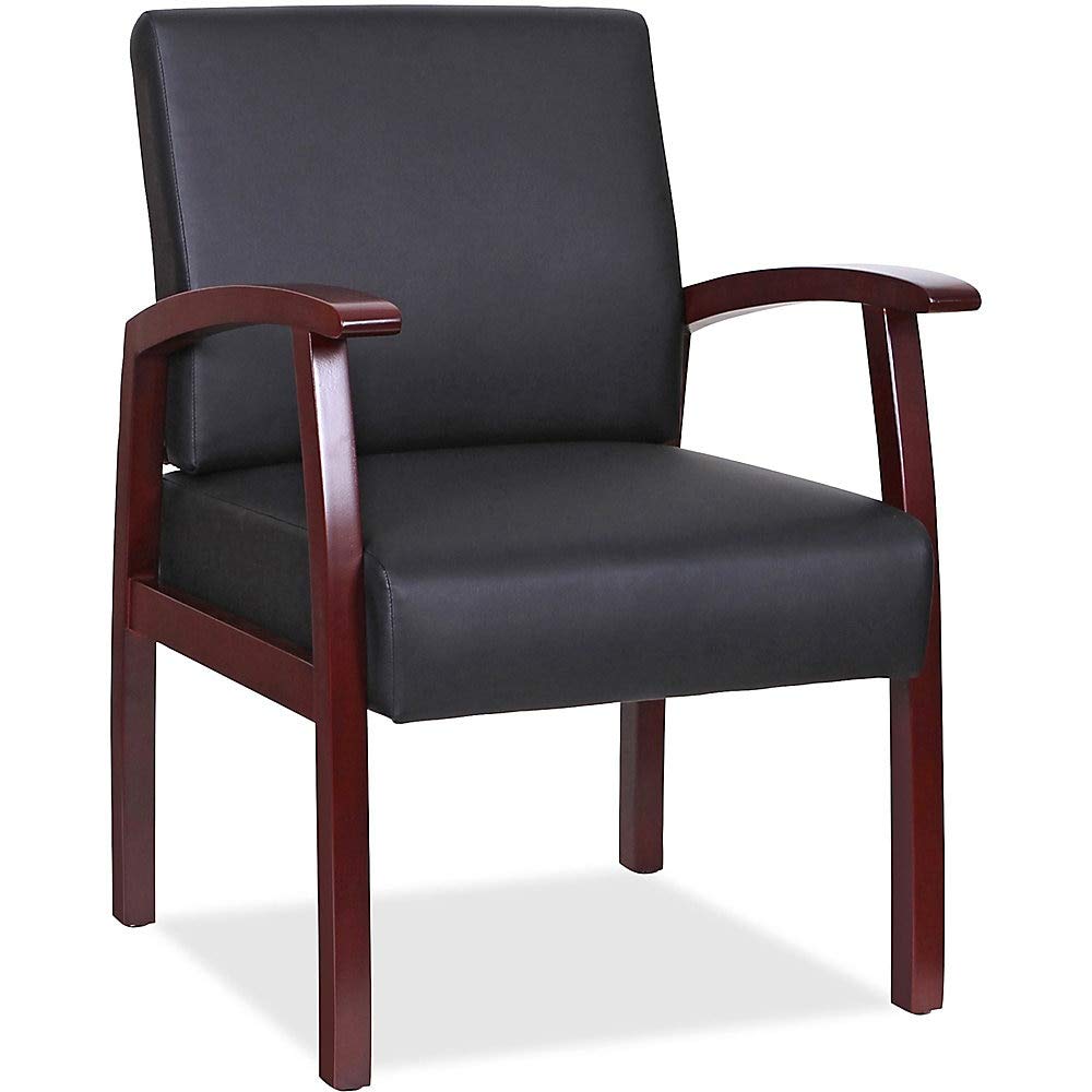 Lorell Black Leather/Wood Frame Guest Chair, Mahogany/Black