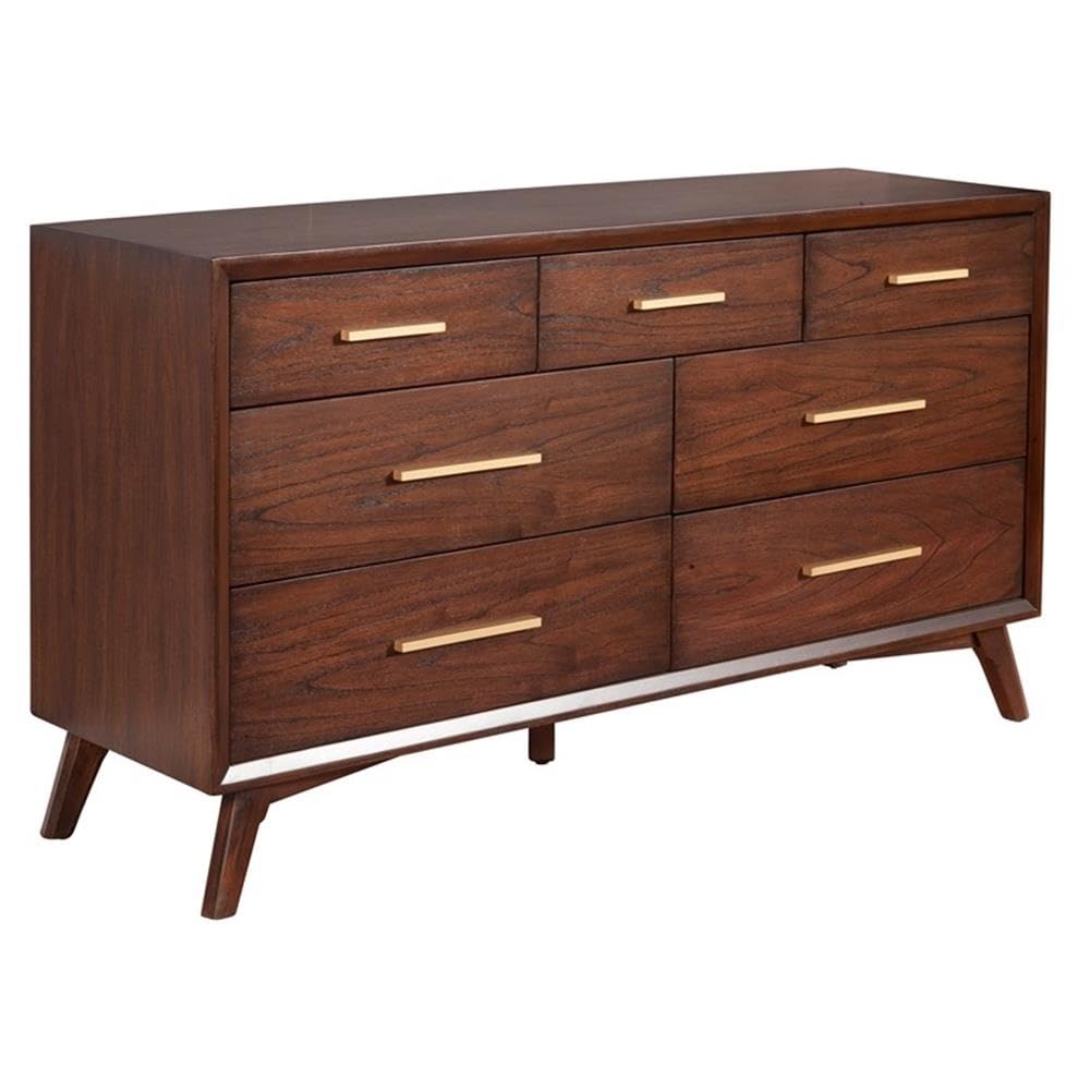 Alpine Furniture Gramercy 7 Drawer Solid Wood Mid Century Dresser