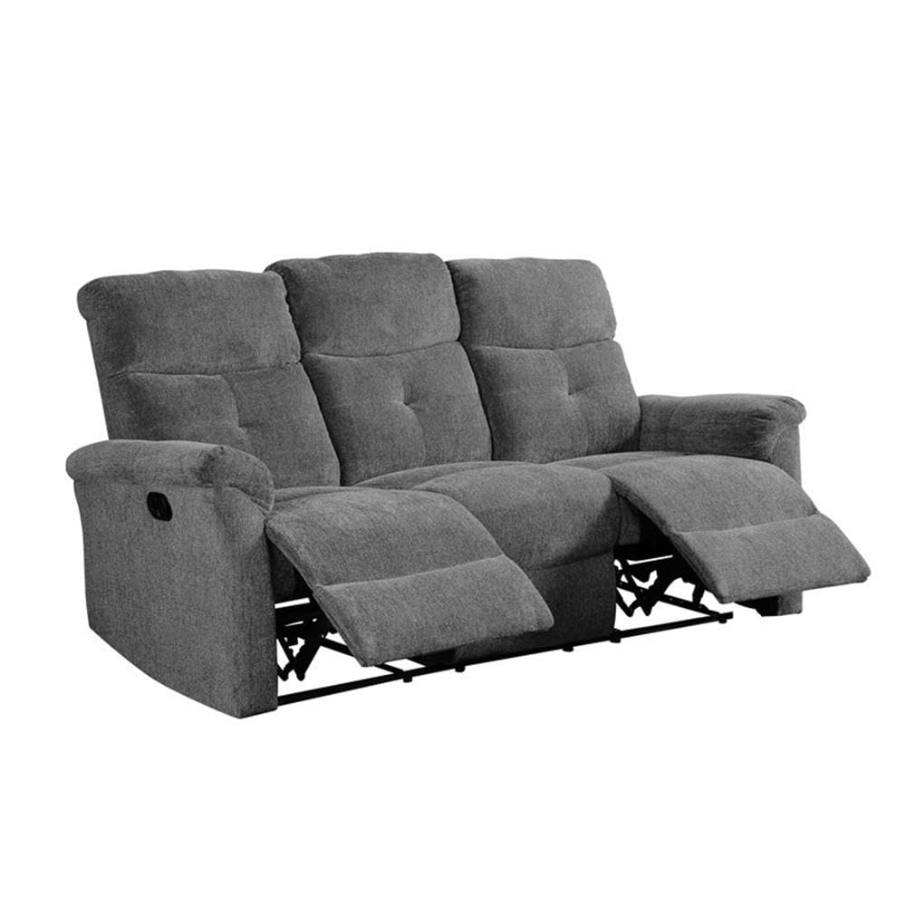 Acme Treyton Tufted Motion Reclining Sofa in Gray Chenille
