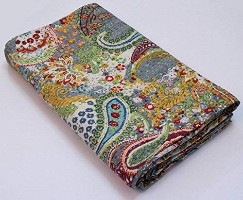 MTREON Handmade Bedspread Kantha Quilt King Size Bohemian Bedspread Kantha Quilt Single (90 X 108 Inches (Queen Size), Grey)