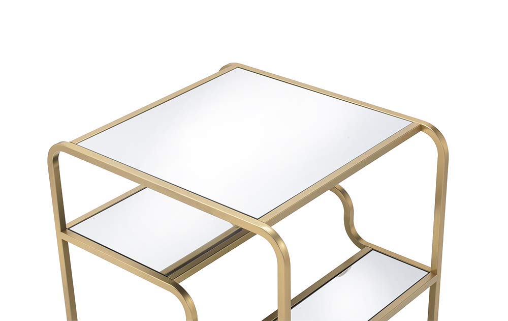 HomeRoots Metal, Glass 28" X 24" X 23" Gold and Clear Glass End Table