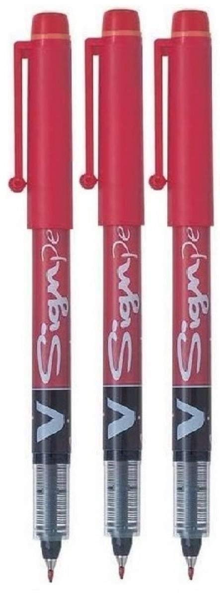 Pilot Red V Sign Pen Liquid Ink Medium 2Mm Nib Tip 0.6Mm Line Width V-Sign Fibre Tip Point Marker Graphics Sw-Vsp (Pack Of 3)