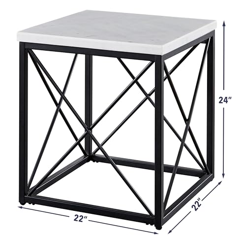 Steve Silver Furniture Skyler White Marble Square Top End Table, Sofa Table for Small Space, Living Room, Bed Room, Nightstand, Modern Styled Iron Base, Marble Top, 16&quot;D x 30&quot;W x 40&quot;H, Black, White