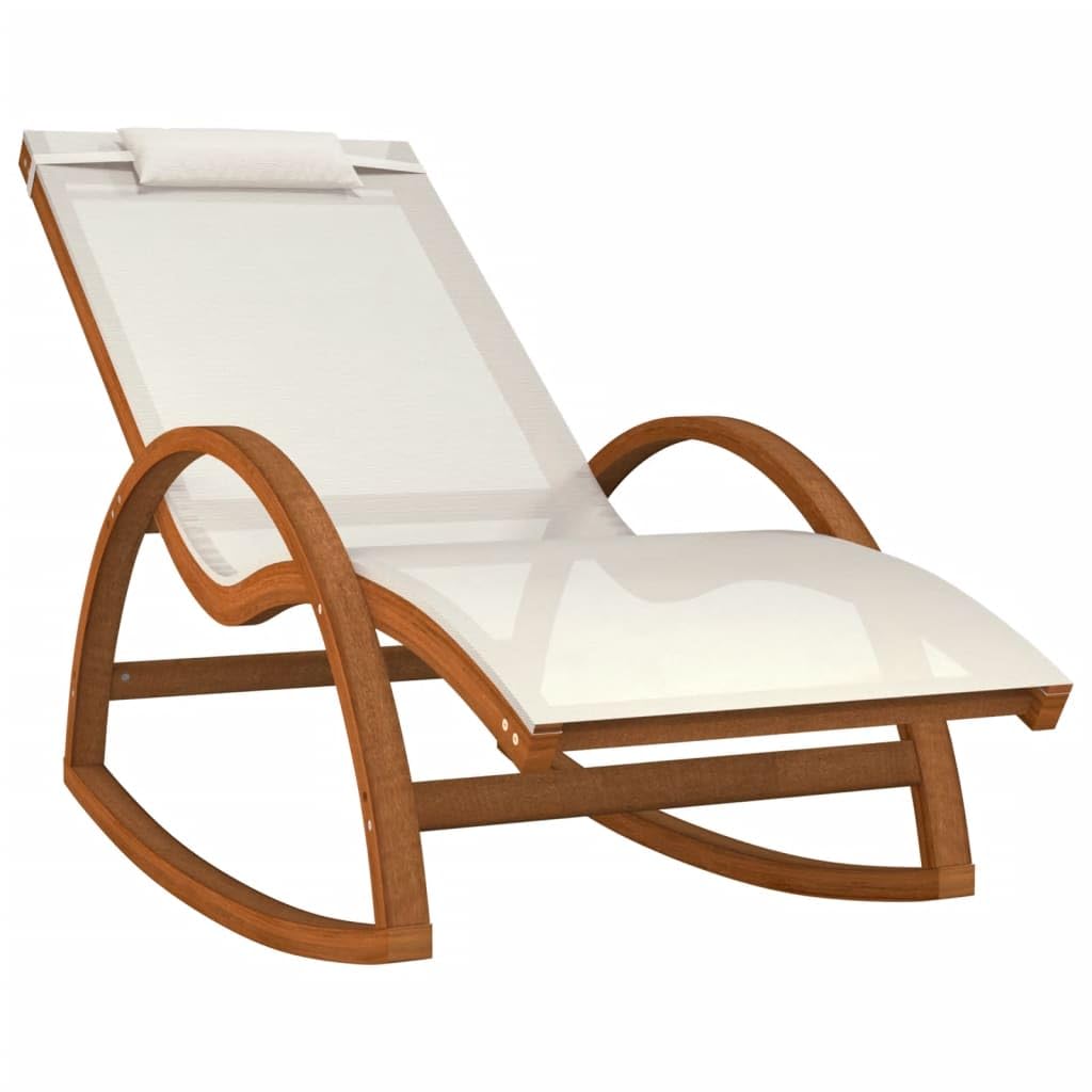 vidaXL White Rocking Chair - Solid Poplar Wood Frame, Durable Textilene Fabric Seat, Indoor and Outdoor Use, Ergonomic Design with Comfortable Backrest and Armrests, Included Pillow for Extra Comfort