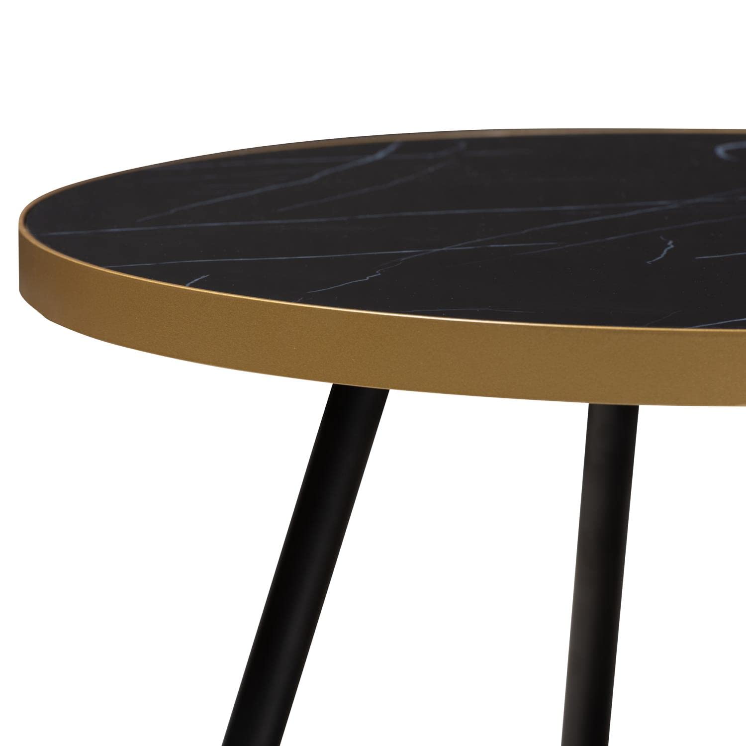 Baxton Studio Lauro Round Marble Print Metal Coffee Table in Black and Gold