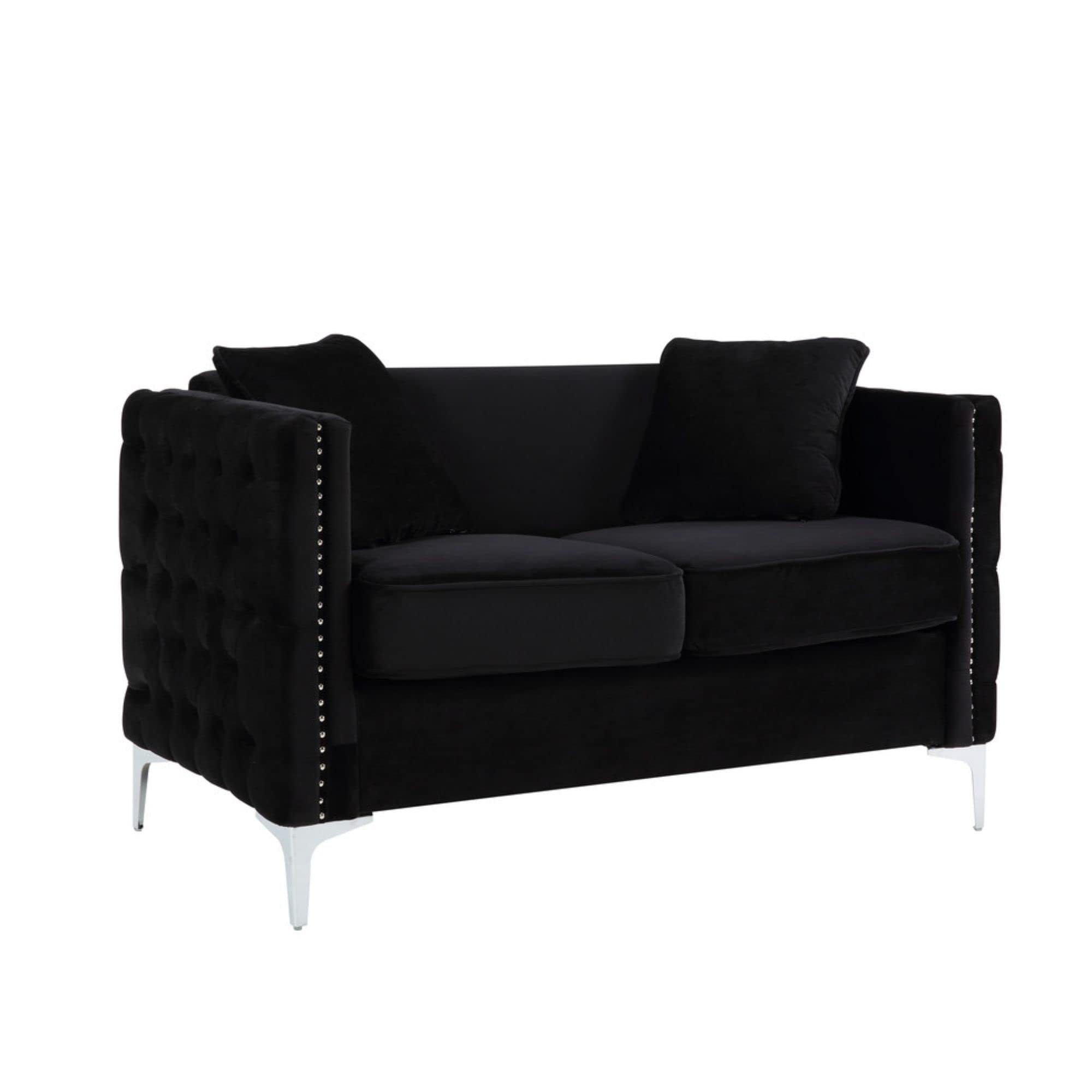 Lilola Home Bayberry Black Velvet Loveseat with 2 Pillows