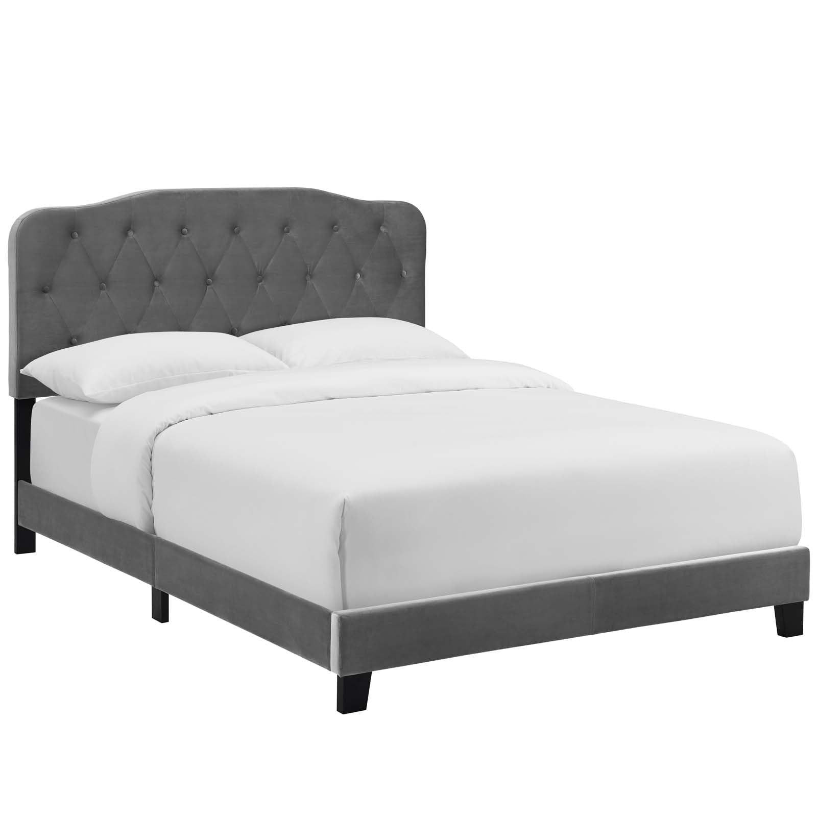 CasaFoyer Amelia Performance Velvet Queen Bed | Luxurious Design | Stain-Resistant | Button-Tufted Headboard | Solid Wood Construction | Non-Marking Legs | Maximum Stability | Elegant Curves | Opulent Appearance | Gray