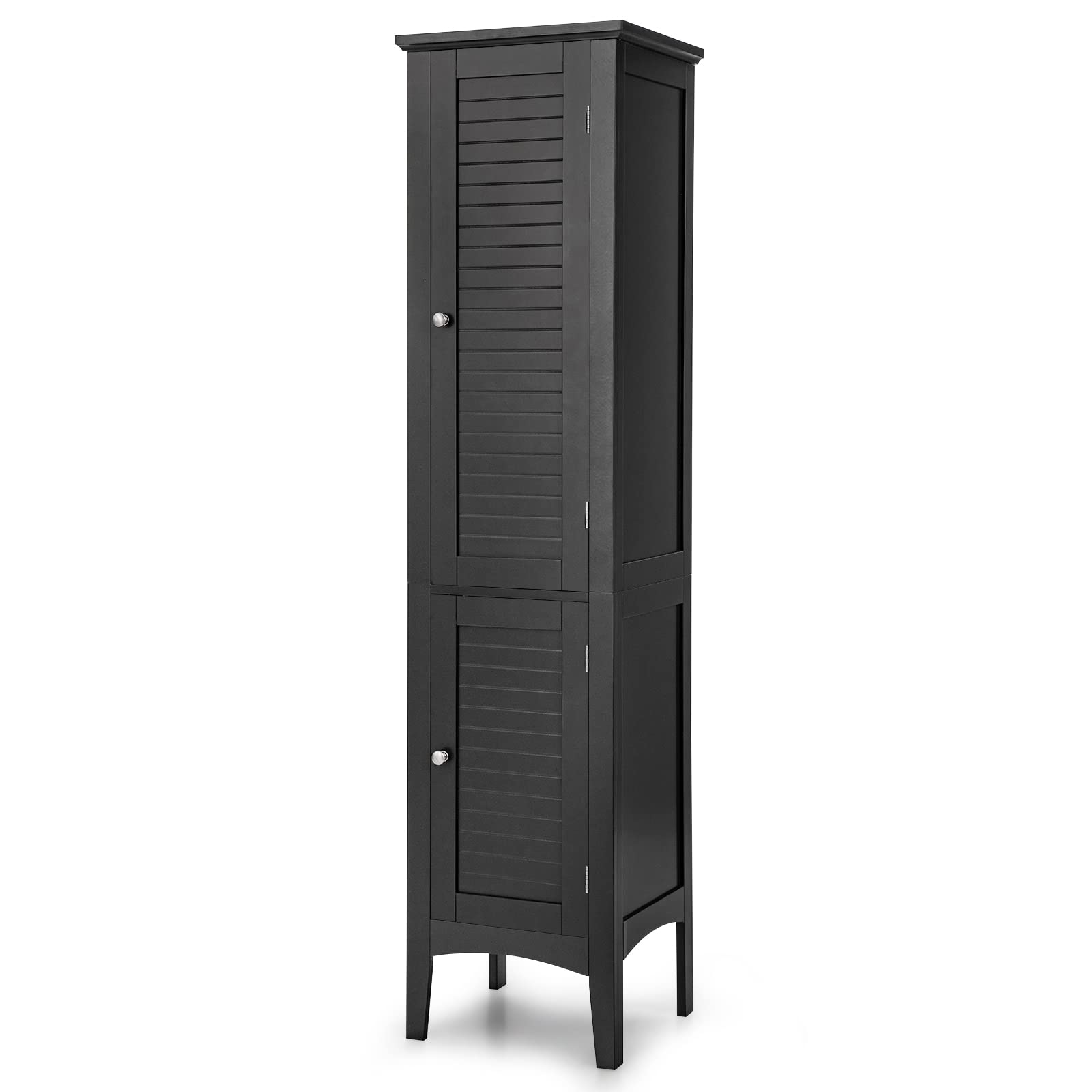 Giantex Storage Cabinet Bathroom High Cabinet With 5 Tier Shelves, Freestanding Slim Cabinet, Tall Organizer For Bathroom, Kitchen, Living Room, Linen Tower Narrow Floor Cabinet (Black)
