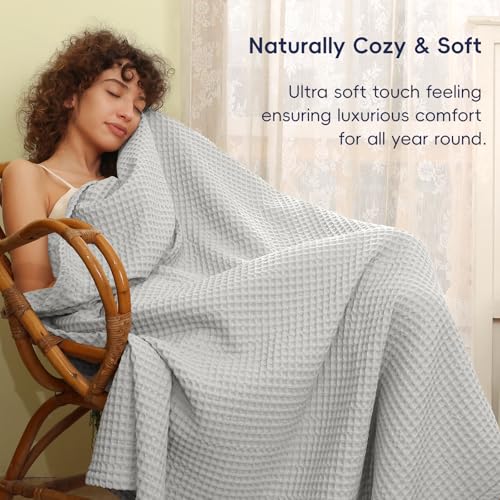 Phf Ultra Soft Waffle Weave Blanket Twin Size 66'X 90'- Washed Lightweight Breathable Cozy Woven Blanket For Bed - Aesthetic Decor For Couch Bedding Sofa Home Car - Light Grey