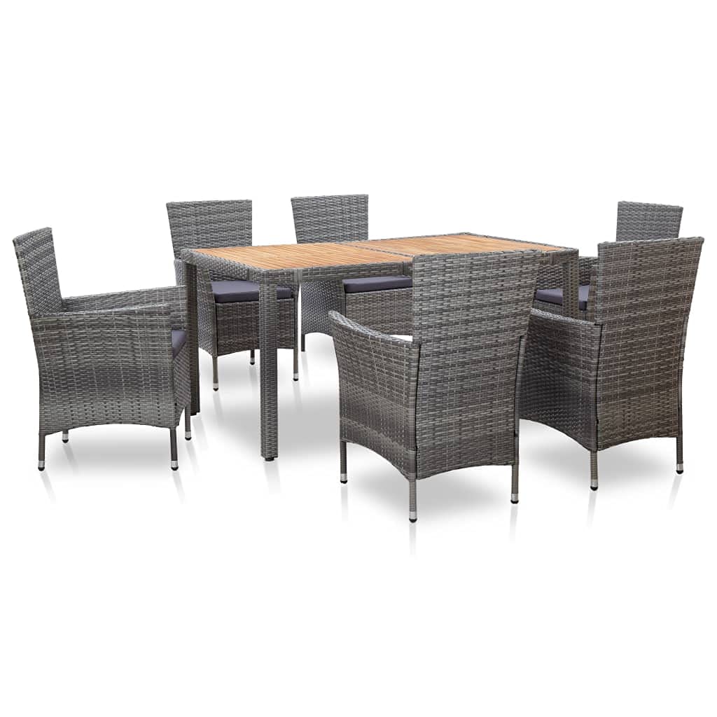 vidaXL 7 Piece Outdoor Dining Set with Cushions Poly Rattan Gray