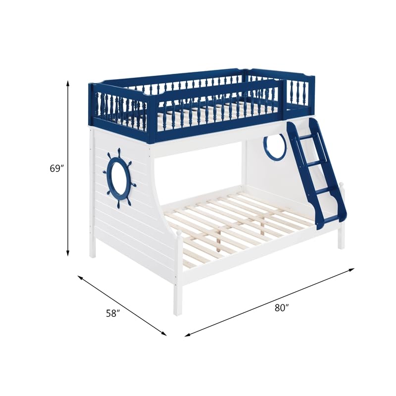 Acme Farah Twin Over Full Wooden Bunk Bed with Ladder in Navy Blue and White