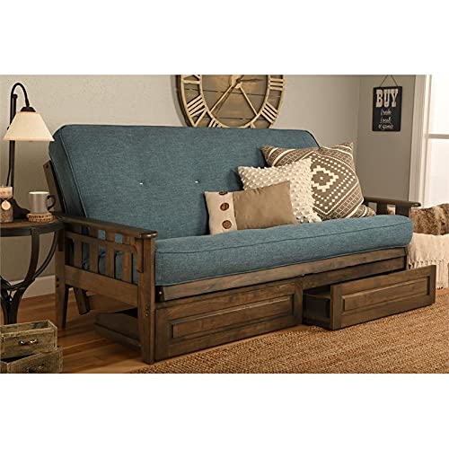 Kodiak Furniture Tucson Frame With Linen Fabric Mattress In Rustic Walnut/Blue