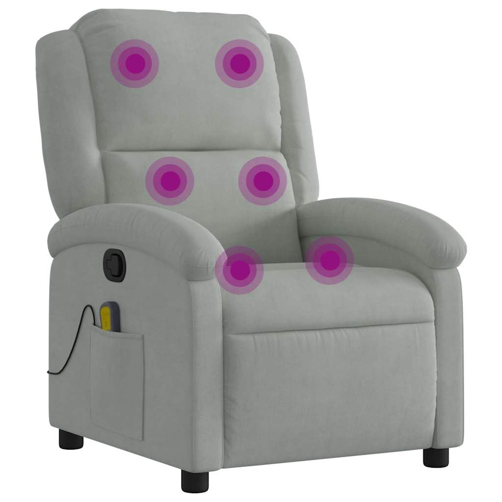 vidaXL Massage Recliner Chair for Living Room, Adjustable Recliner with 6-Point Vibration Massage, Home Theater Seating with Padded Seat Backrest & Side Pocket, Light Gray Velvet