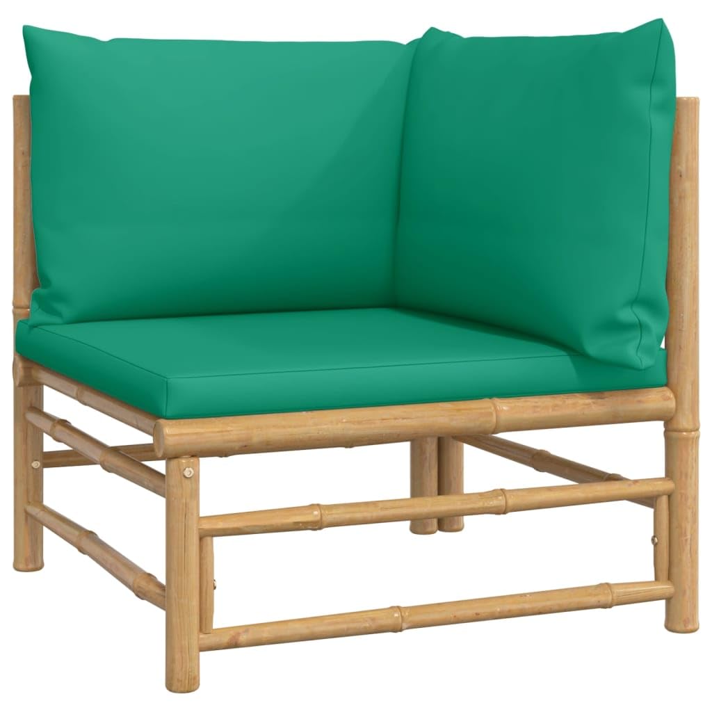 vidaXL 11 Piece Patio Lounge Set with Green Cushions Bamboo