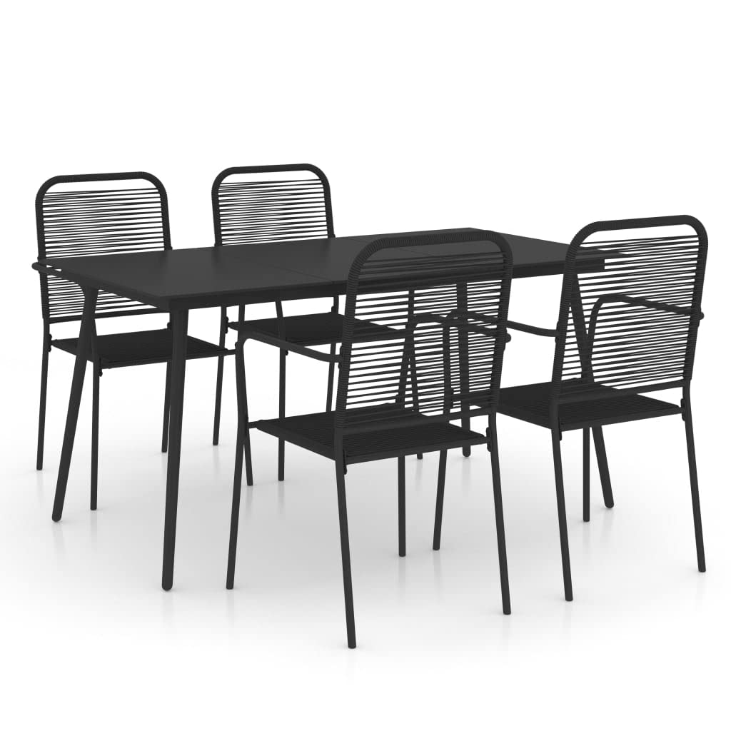 vidaXL Patio Dining Set 5 Pieces Garden Dinner Table Chairs Outdoor Balcony Terrace Backyard Furniture Set Cotton Rope and Steel Black