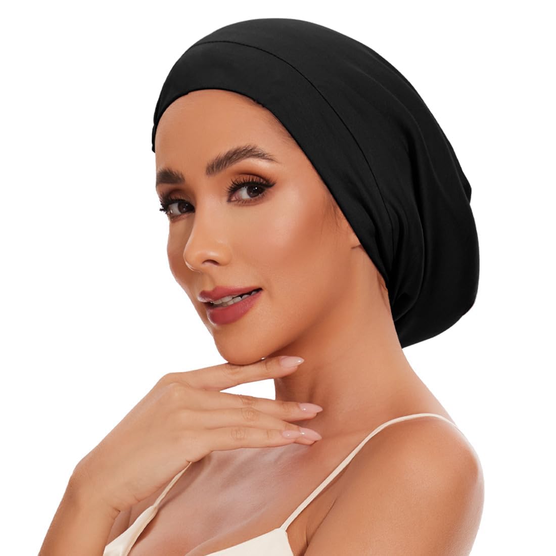 Silk Satin Lined Beanie, Silk Bonnet for Sleeping Women Sleep Cap Stay On All Night Cap, Satin Bonnet with Adjustable Strap for 