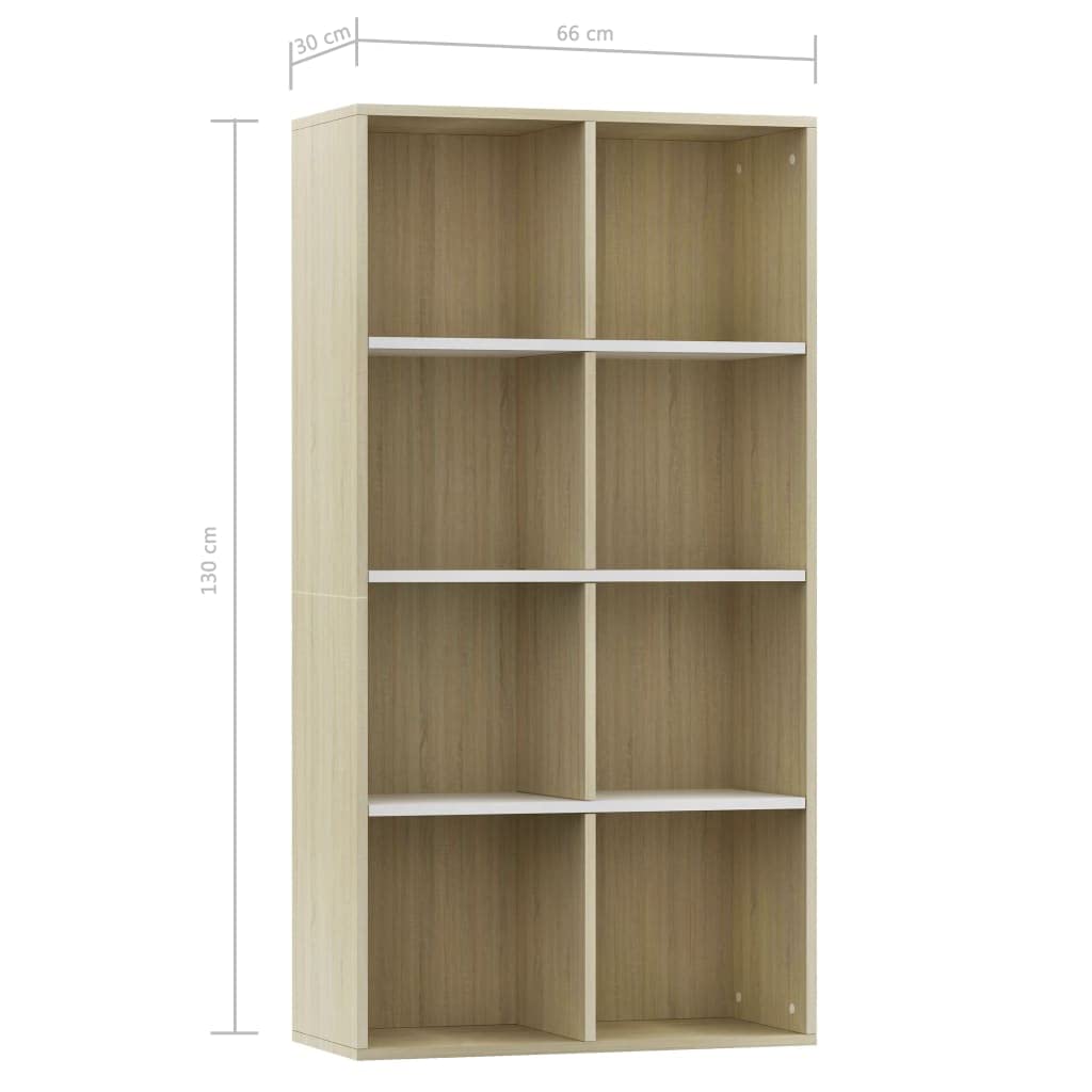 vidaXL Book Cabinet, Sideboard Bookshelf, Wall Bookshelf for Living Room, Decorative Standing Shelves, Modern, White and Sonoma Oak Engineered Wood