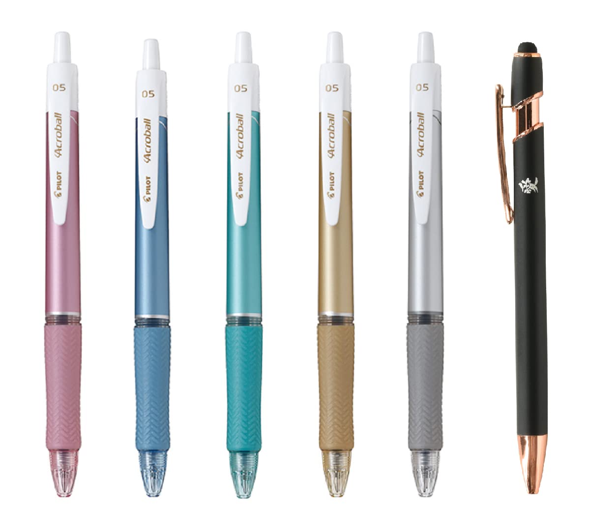 Pilot Japan Pilot Acroball T Series Retractable Ballpoint Pen 0.5Mm Black Ink 5 Body Colors Set Bab-15Eft With Kanji Love Sticke