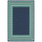 HomeRoots Polypropylene 9’x13’ Navy and Green Geometric Indoor Outdoor Area Rug
