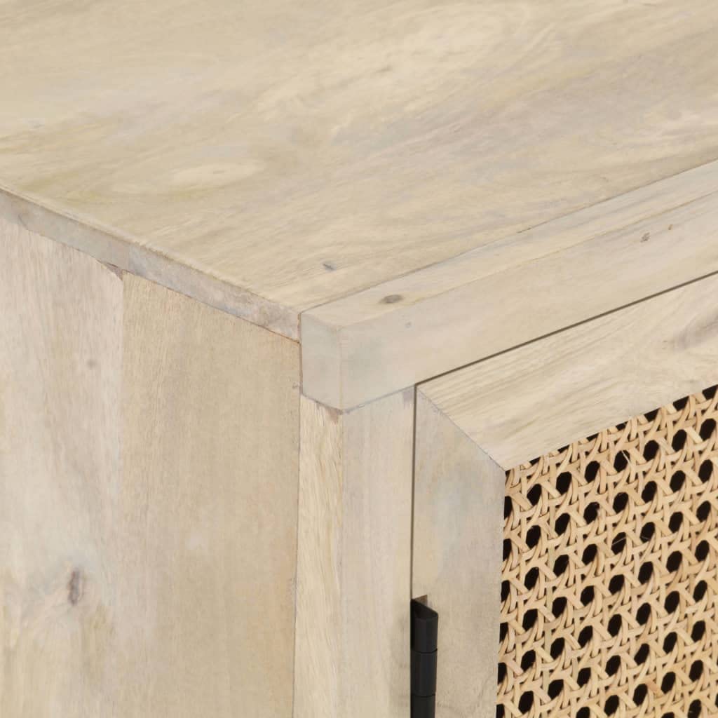 vidaXL Solid Mango Wood and Natural Cane Sideboard - Charming Rustic Style, Ample Storage, Durable Steel Base, Unique Hand-Woven Patterns, Requires Assembly