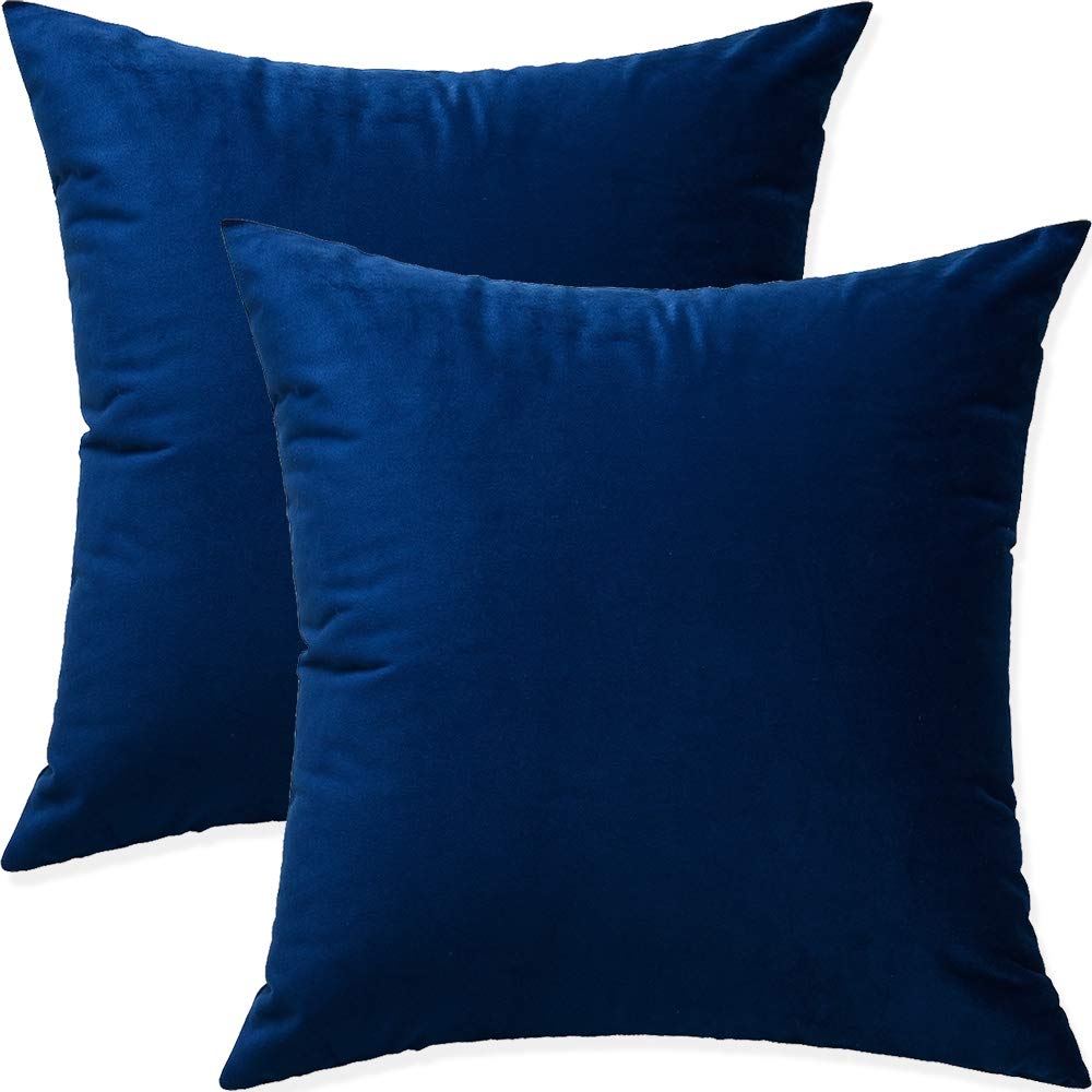 Artaimee Navy Blue Throw Pillow Covers 22X22 Set Of 2 Velvet Sofa Bed Couch Cushion Decorative Case
