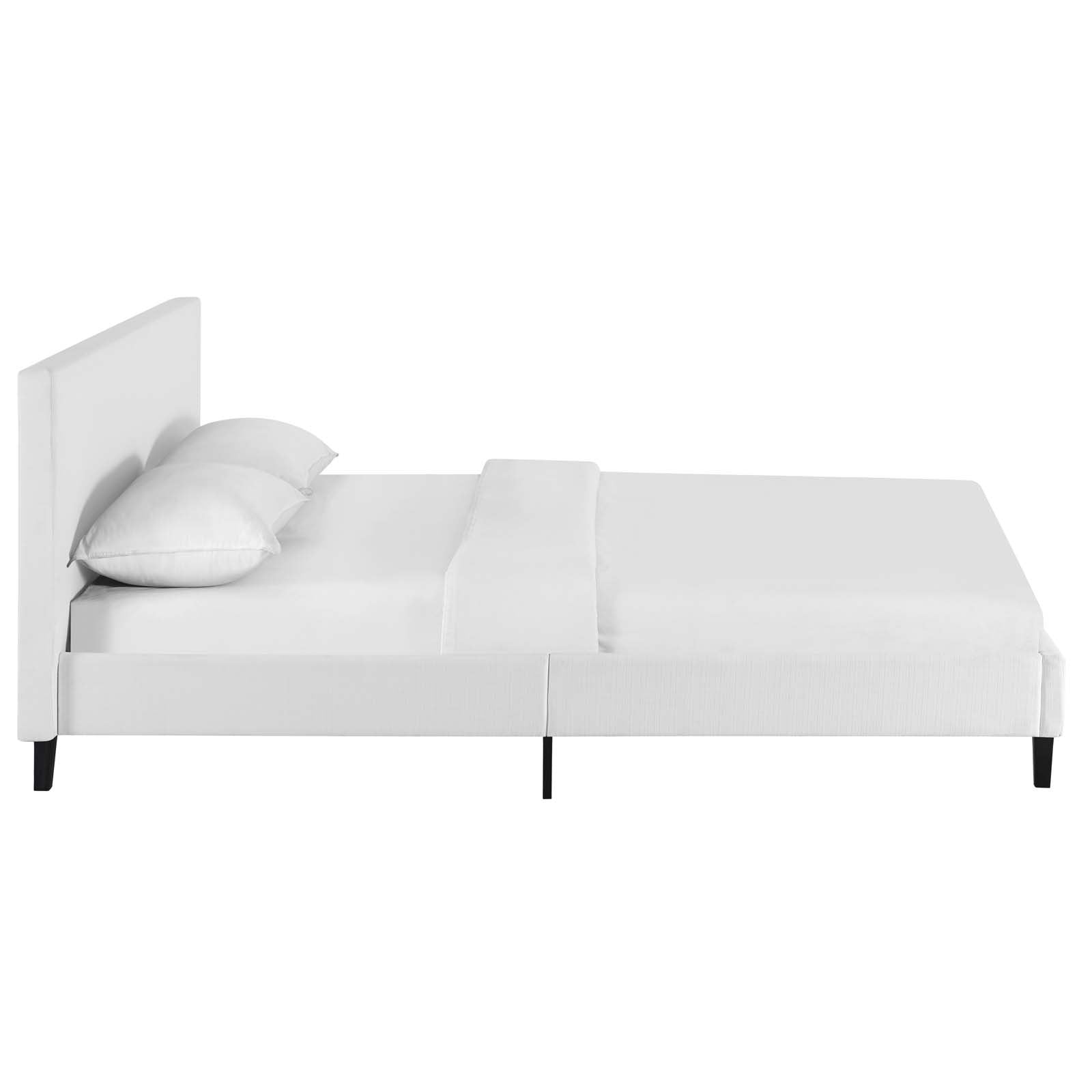 Modway Anya Upholstered White Full Platform Bed with Wood Slat Support