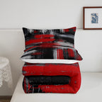 Feelyou Red Black And Grey Comforter Geometric Artistic Smear Comforter Set Abstract Graffiti Art Bedding Set Contemporary Moder