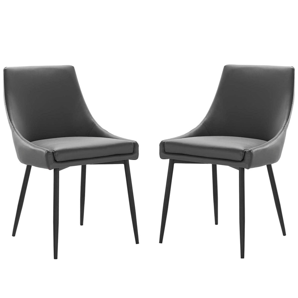 Modway Viscount Vegan Leather Dining Chairs - Set of 2, Black Gray