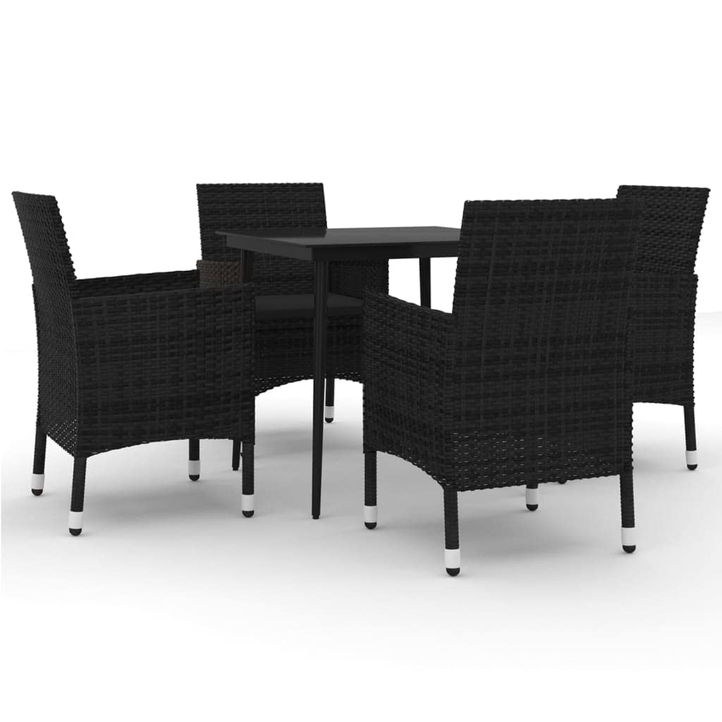 vidaXL 5 Piece Outdoor Patio Dining Set with Cushions - Robust Steel Frame, Poly Rattan - Includes Table, 4 Chairs - Black
