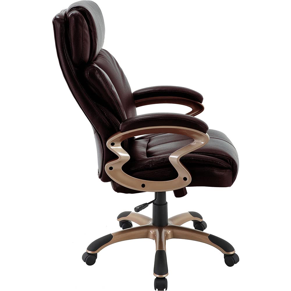 Hanover Atlas Executive Upholstered Faux-Leather Seat In Brown And Copper-Wheeled Base, Office Chair