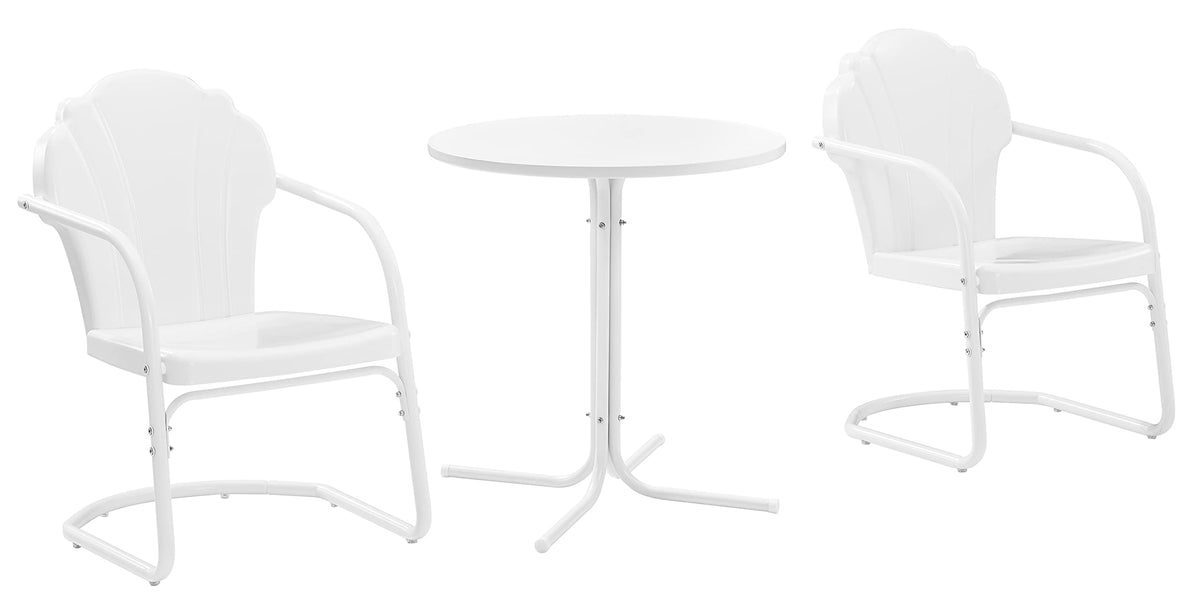 Crosley Furniture Tulip 3-Piece Outdoor Bistro Set, Retro Metal Patio Table and Chairs for Dining, Porch, White Satin