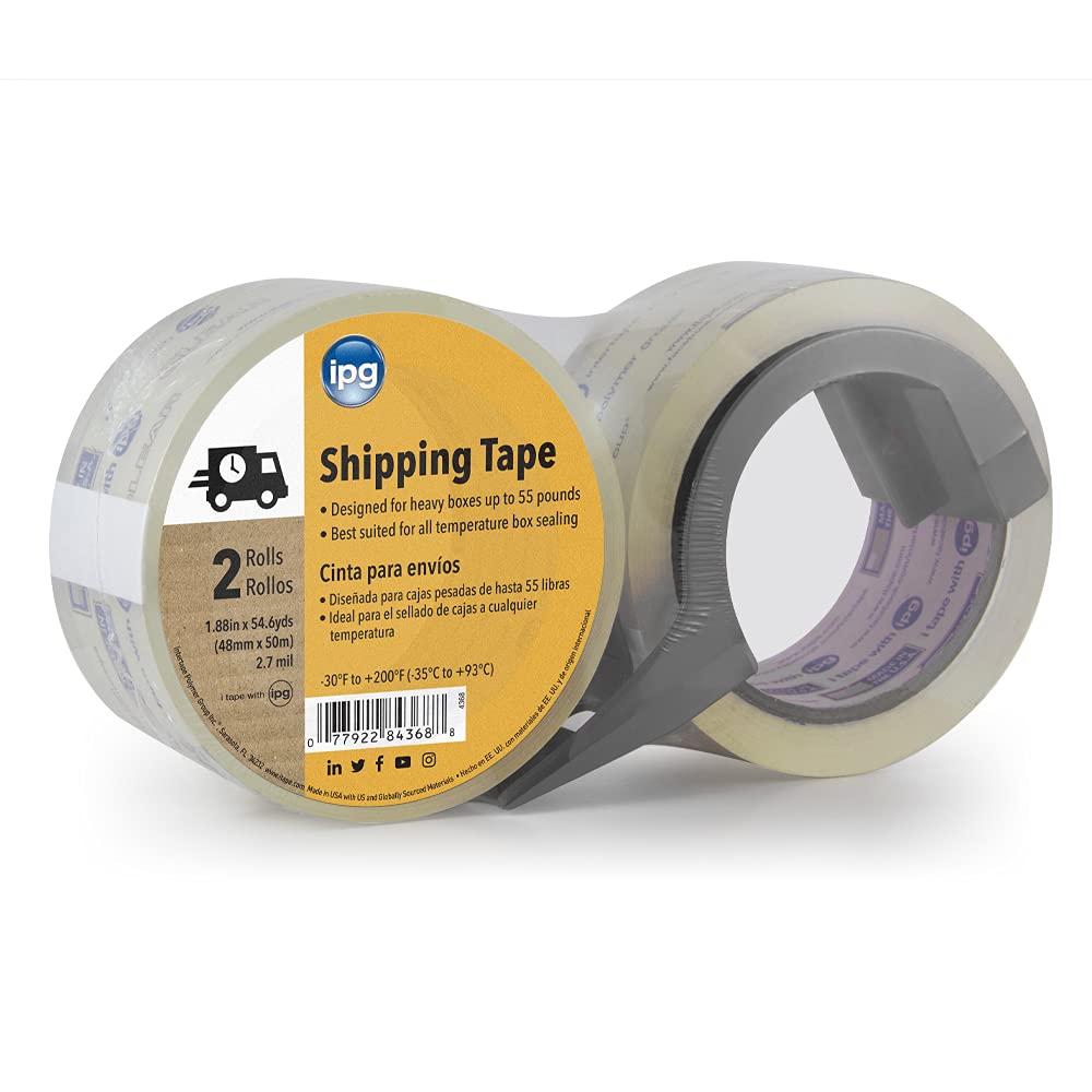 Ipg Clear Shipping Tape, 1.88' X 54.6 Yd, (2-Pack With Dispenser)