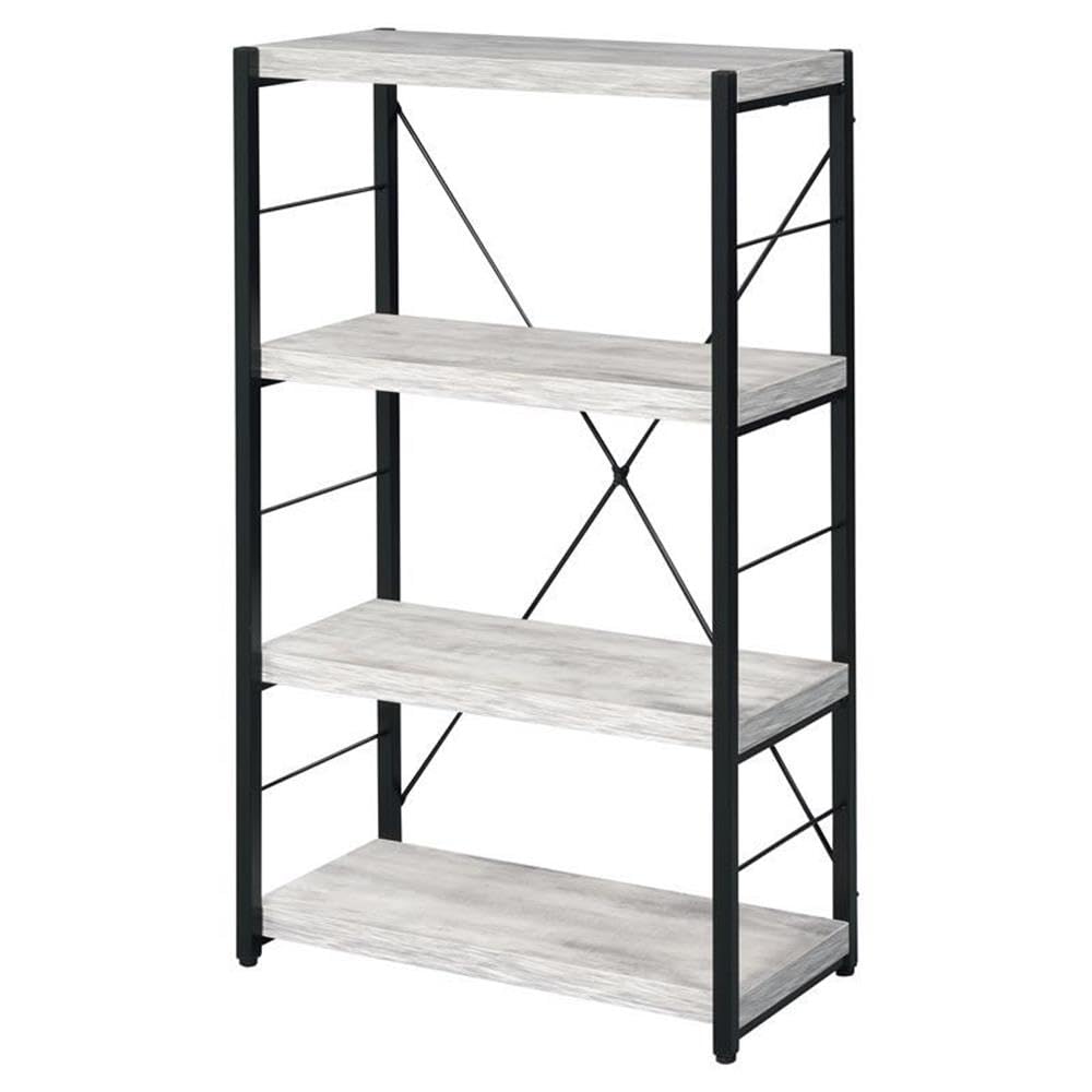 Acme Jurgen 4 Wooden Shelves Rectangular Bookshelf In Antique White And Black
