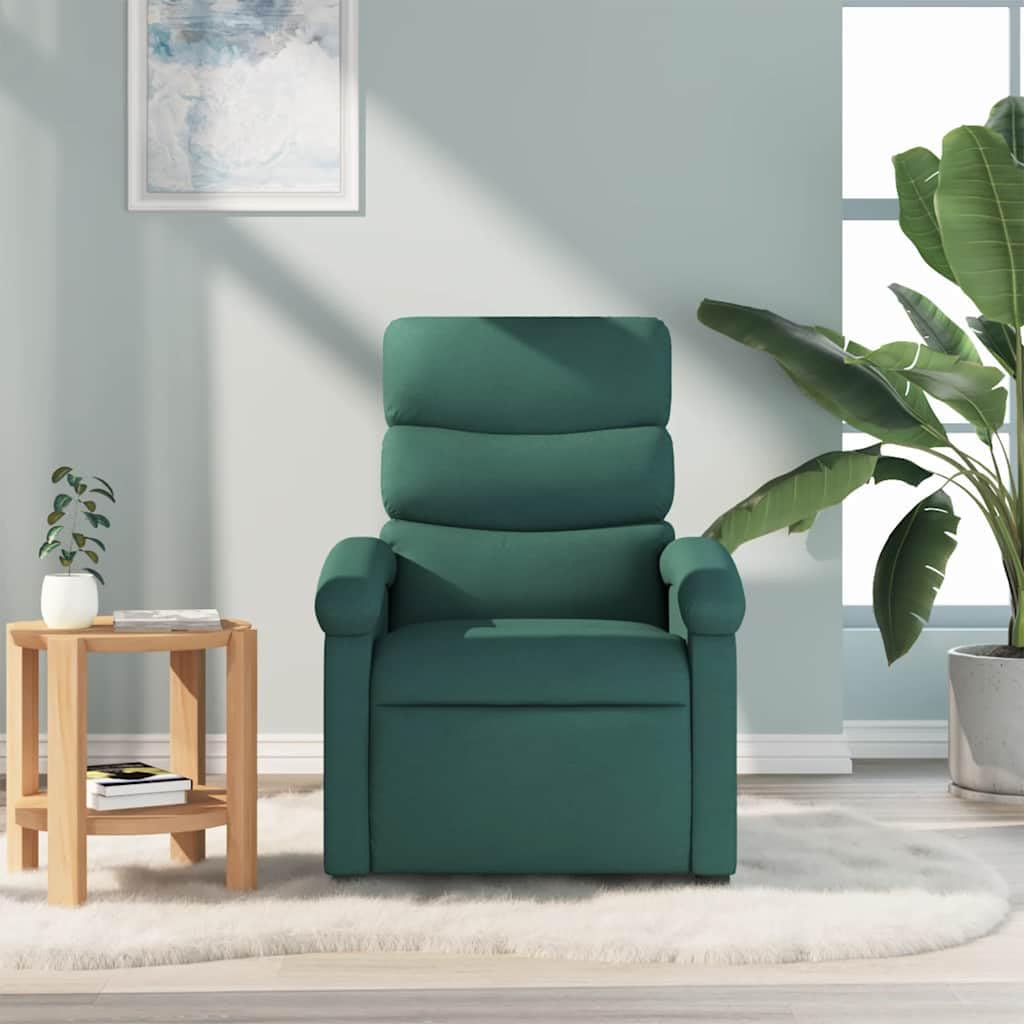 vidaXL Manual Recliner Chair for Adults, Single Home Theater Seating with Lumbar Support & Adjustable Backrest/Footrest, Modern Reclining Sofa for Living Room, Dark Green Fabric