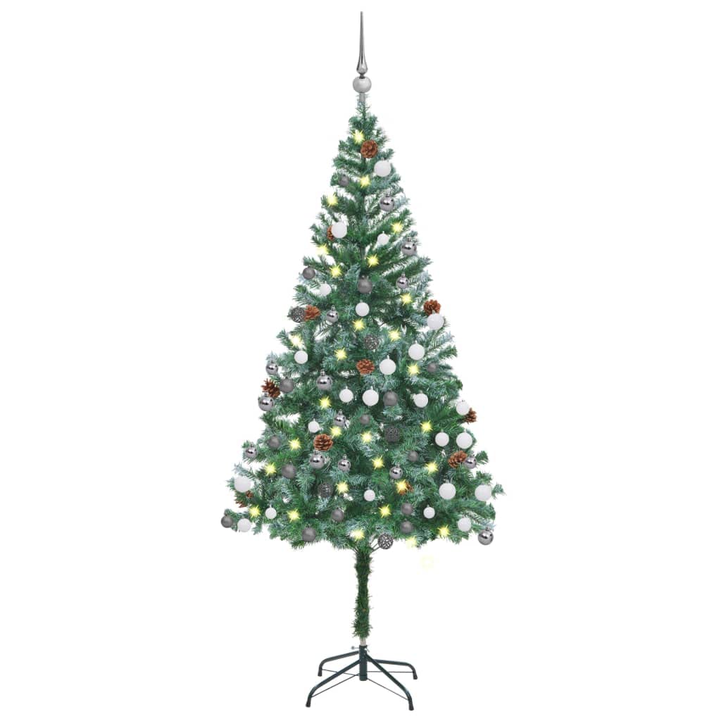 Vidaxl Realistic Artificial Pre-Lit Christmas Tree With Decorative Balls, Pine Cones And Energy-Efficient Led Lights - 70.9&quot; Height With 540 Branches