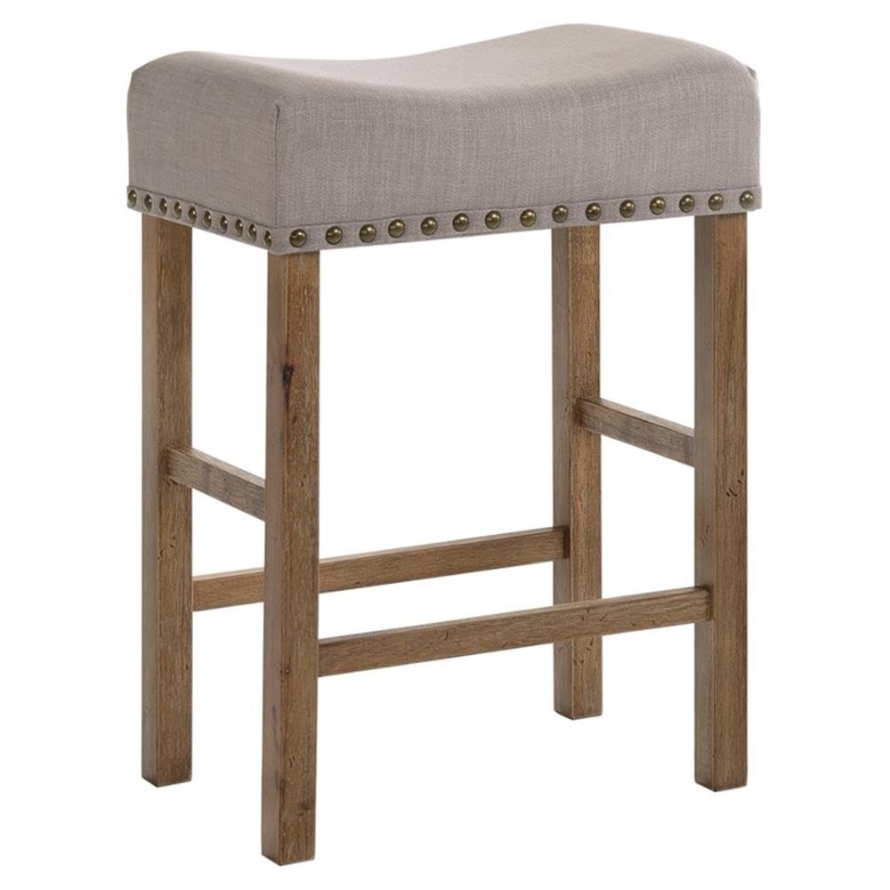 Acme Martha II Counter Height Stool in Tan Linen and Weathered Oak (Set of 2)