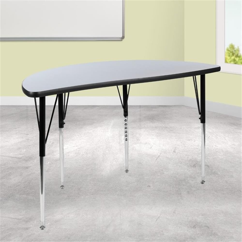 Flash Furniture 47.5' Half Circle Wave Collaborative Grey Thermal Laminate Activity Table - Standard Height Adjustable Legs