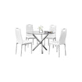 Best Master Furniture Crystal 5 Pcs Round Glass Top Dinette Set 5-Piece, White