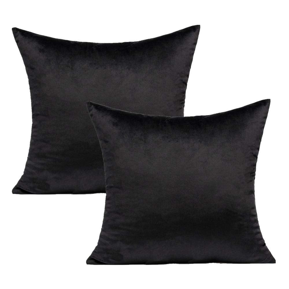 Velvet Throw Pillow Covers 16X16 Black Decorative Couch Cushion Cases Pillowcases Soft Solid Warm Cozy Square Home Decor For Sof