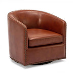 Comfort Pointe Tyler Caramel Brown Faux Leather Swivel Arm Chair with Nailhead Trim